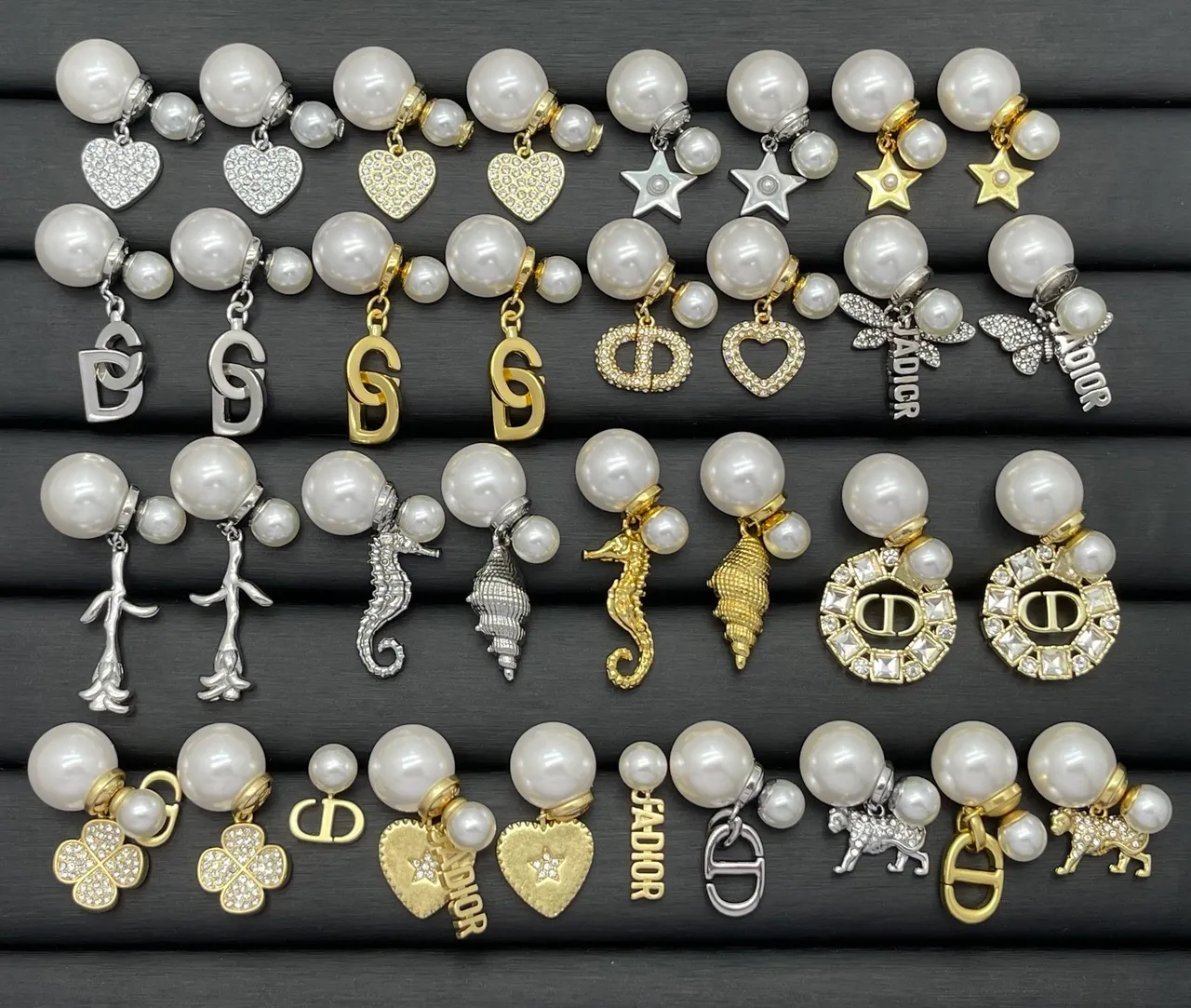 Dior White Gold Pearl-Studded Charm-Dangle Earrings 23