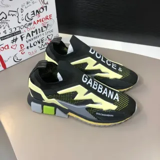 Dolce & Gabbana Black Yellow Sock-Fit Knit Upper Bold Lightning-Bolt Graphic Lifestyle Sneakers