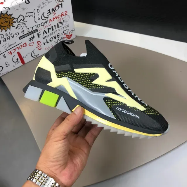 Dolce & Gabbana Chaussures lifestyle noires et jaunes avec tige tricot ajustable sock-fit et graphique foudre bold 5