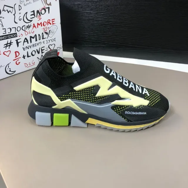 Dolce & Gabbana Chaussures lifestyle noires et jaunes avec tige tricot ajustable sock-fit et graphique foudre bold 7