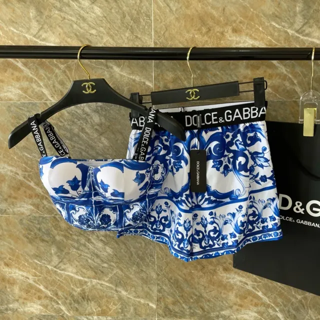 Dolce & Gabbana أزرق أبيض طباعة بلاط سيراميكي صدرية منظمة علوية للسباحة 2
