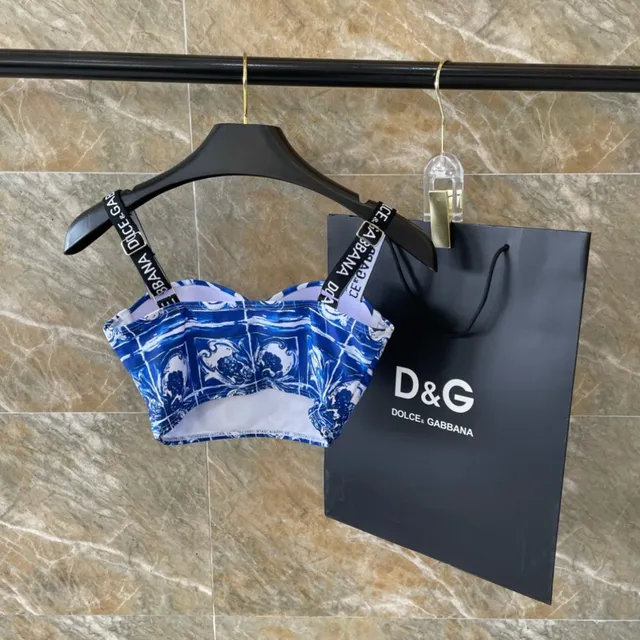 Dolce & Gabbana أزرق أبيض طباعة بلاط سيراميكي صدرية منظمة علوية للسباحة 7