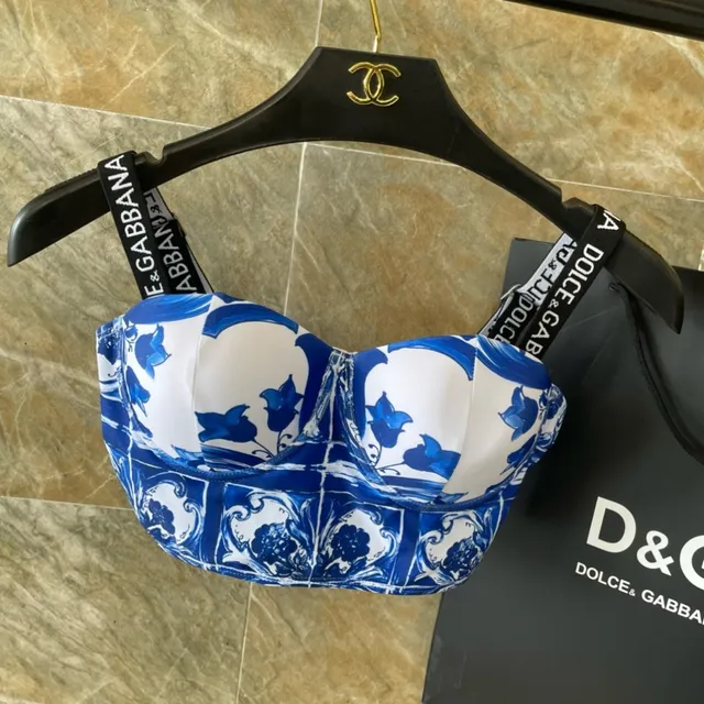 Dolce & Gabbana أزرق أبيض طباعة بلاط سيراميكي صدرية منظمة علوية للسباحة 8
