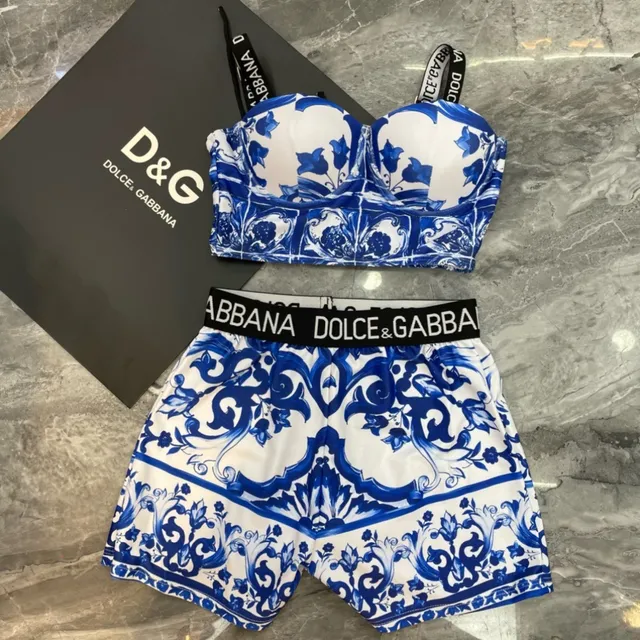 Dolce & Gabbana أزرق أبيض طباعة بلاط سيراميكي صدرية منظمة علوية للسباحة 10