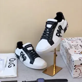 Dolce & Gabbana D&G Graffiti Logo White and Black Lifestyle Sneakers