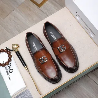 Dolce & Gabbana DG Buckle Loafer Brown Leather Men's Loafers