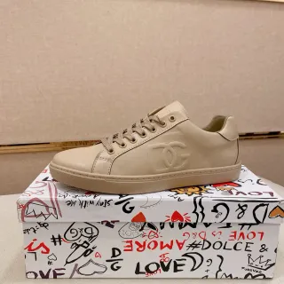 Dolce & Gabbana Portofino Beige Smooth Leather Upper Embossed DG Logo Lifestyle Sneakers