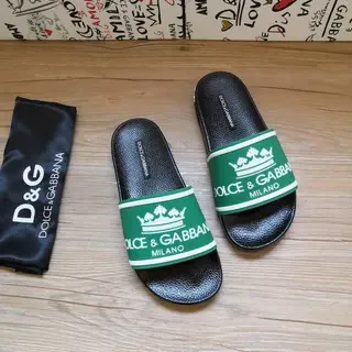 Dolce & Gabbana Portofino نعال أسود أخضر قاعدة مطاطية واسعة حزام مع علامة تجارية