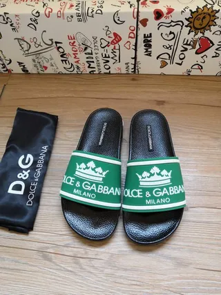 Dolce & Gabbana Portofino Chaussons Noir Vert Semelle en Caoutchouc Large Bande avec Marque 2