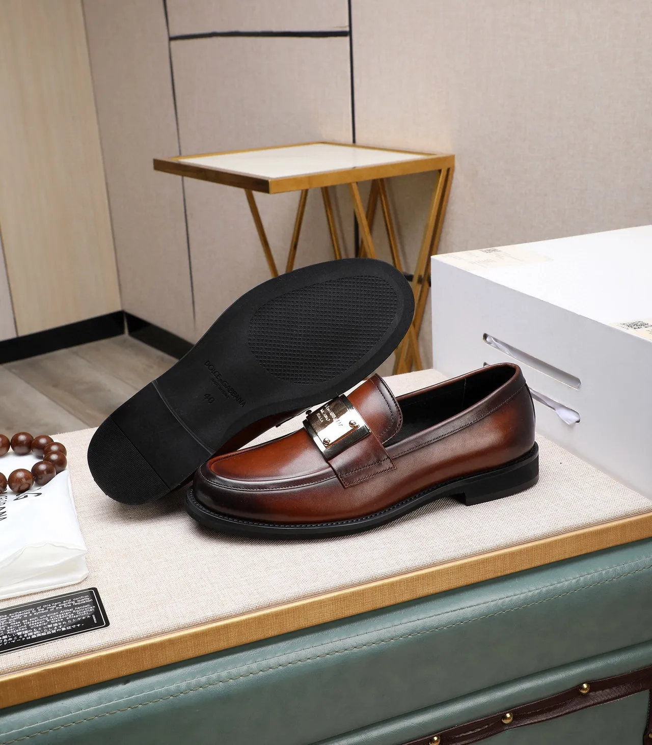 Dolce & Gabbana Portofino Mocassins en cuir marron 5