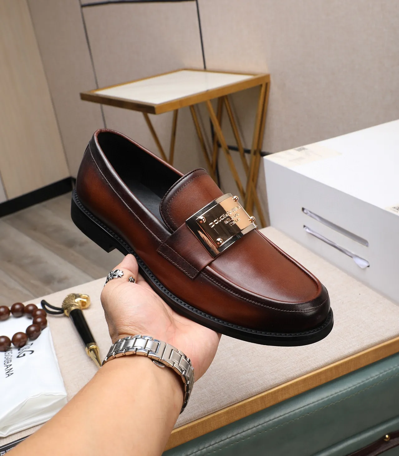 Dolce & Gabbana Portofino Mocassins en cuir marron 6