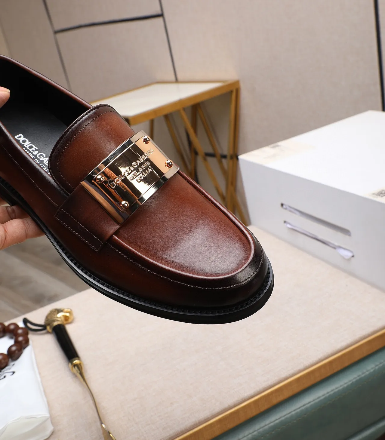 Dolce & Gabbana Portofino Mocassins en cuir marron 7