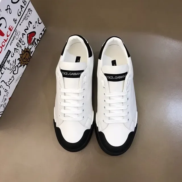 Dolce & Gabbana Portofino أبيض أسود كعب سميك لمسات متناقضة أحذية رياضية للأسلوب الحياتي 6