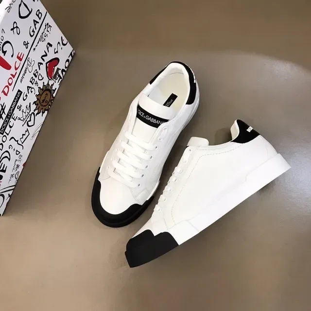 Dolce & Gabbana Portofino أبيض أسود كعب سميك لمسات متناقضة أحذية رياضية للأسلوب الحياتي 9