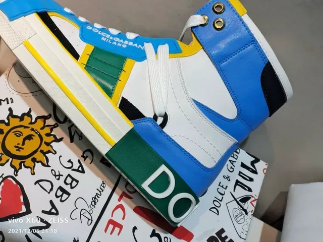 Dolce & Gabbana أحذية رياضية أسلوب حياتي أبيض وأزرق عالية بانيلات متعددة الألوان 2