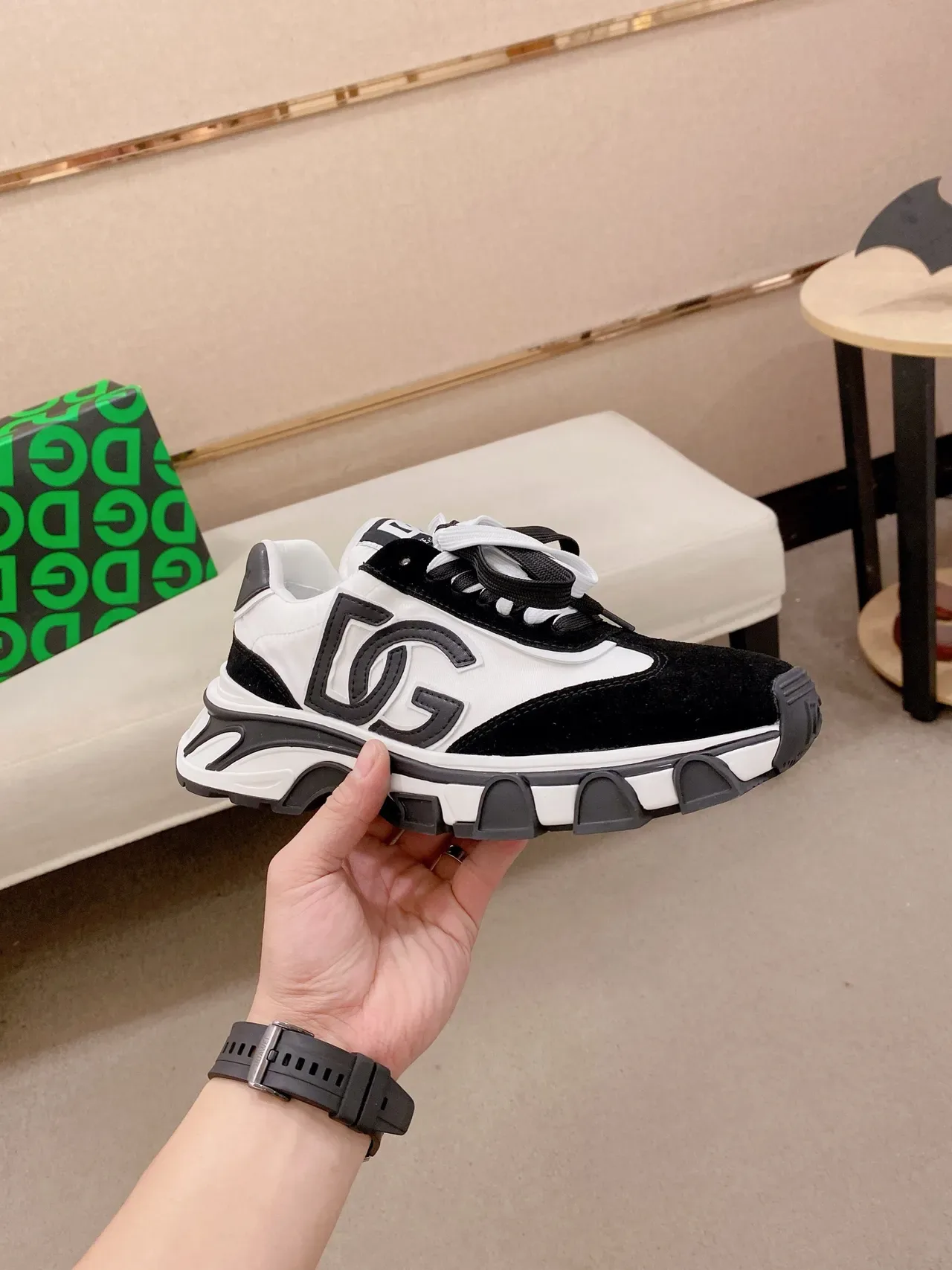 Dolce & Gabbana Black White Sole Monogrammed Side Panel Chunky Sneakers 4