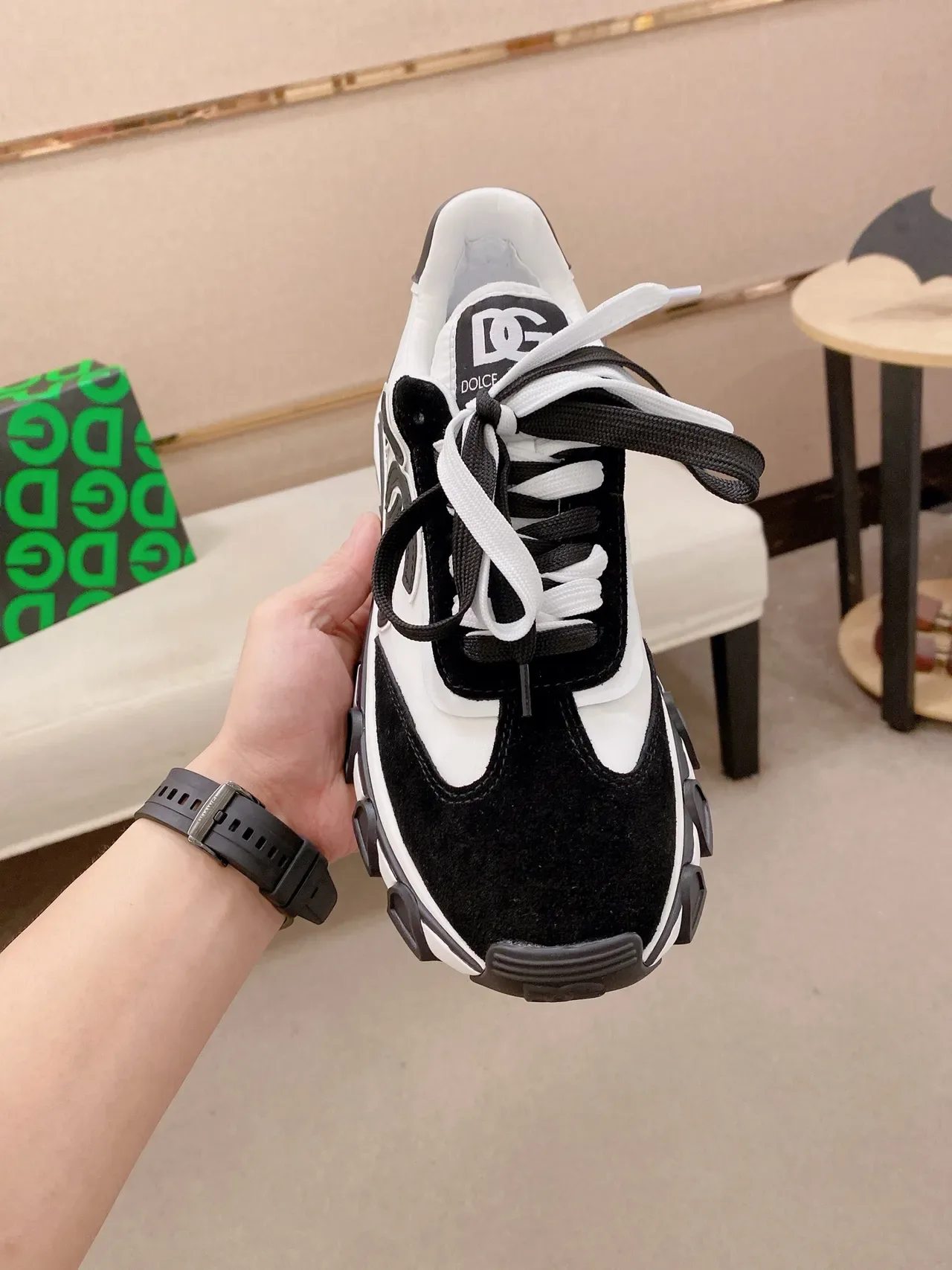 Dolce & Gabbana Black White Sole Monogrammed Side Panel Chunky Sneakers 5