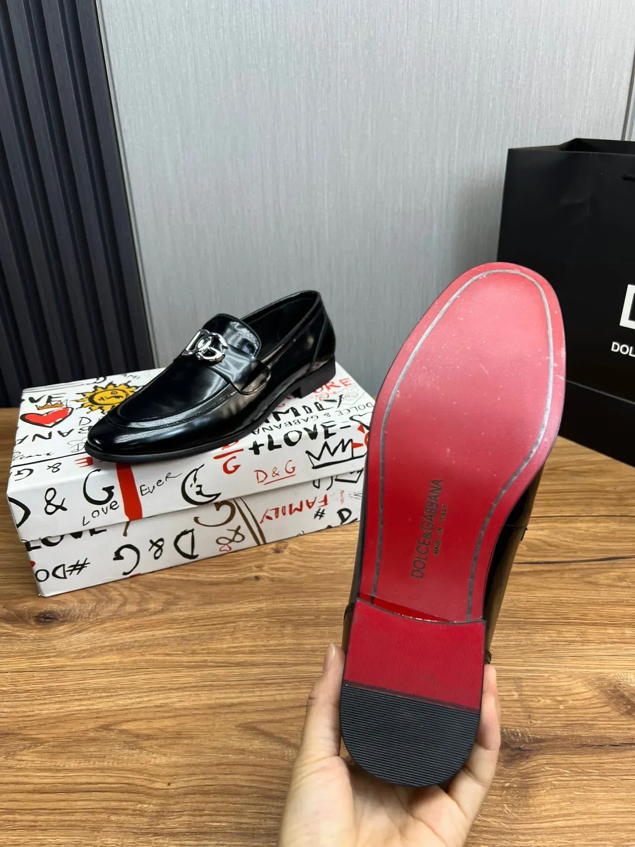 Dolce & Gabbana DG Buckle Mocassins Cuir Verni Noir 9
