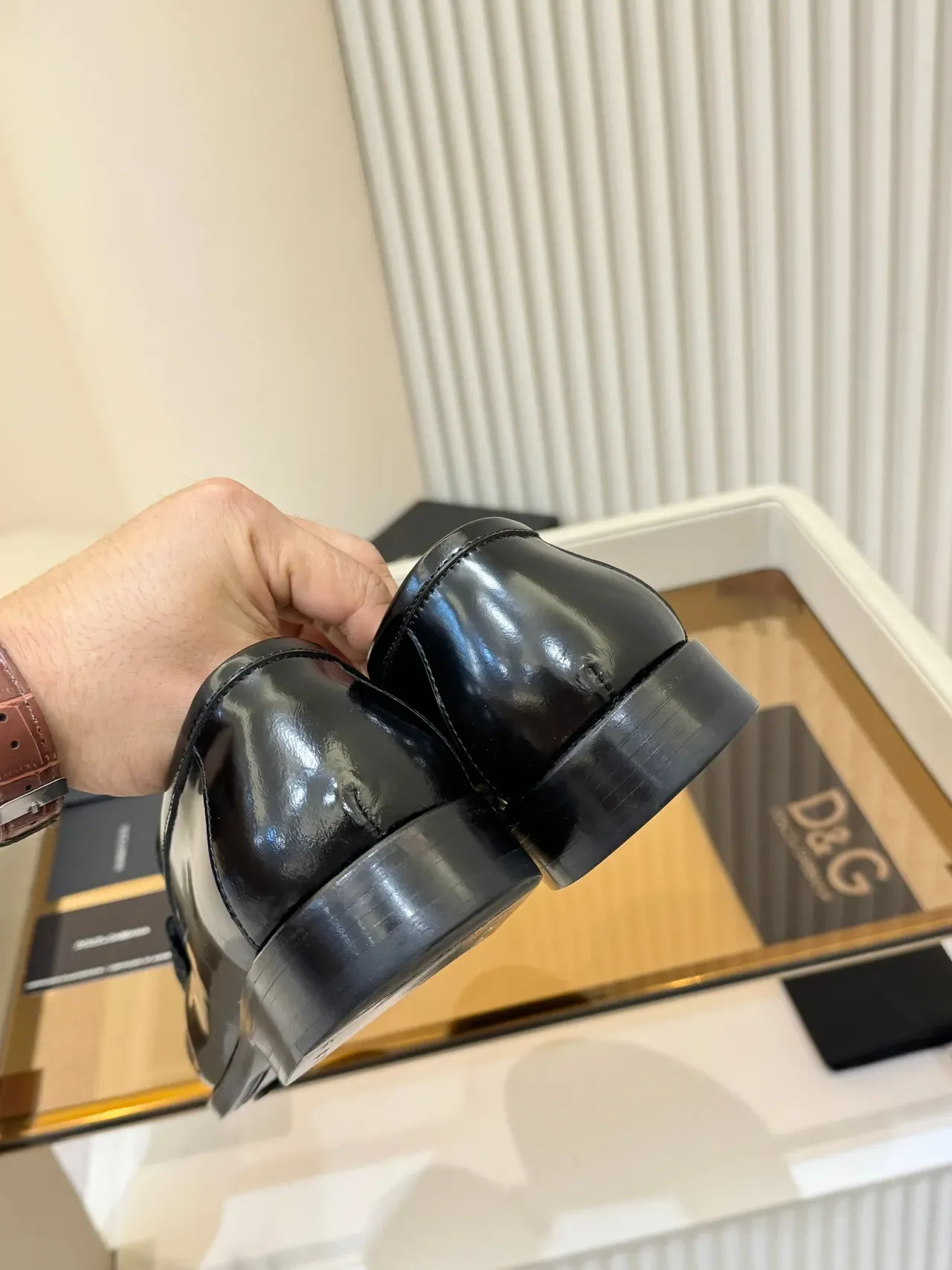 Mocassim Dolce & Gabbana Portofino Preto Marrom Couro Patentado Brilhante Detalhe Trançado Moc-Toe 3