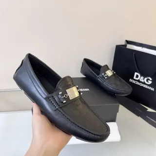 Dolce & Gabbana Portofino Embossed Monogram Black Leather Loafers
