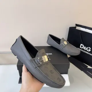 Dolce & Gabbana Portofino Gray Gold Embossed Monogram Leather Metal Horsebit-Style Buckle Loafer