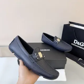 Dolce & Gabbana Portofino Navy Blue Pebbled Leather Loafers