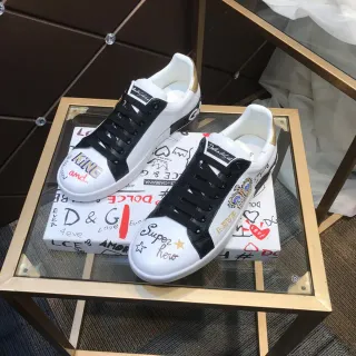 Dolce & Gabbana Portofino White Black Graffiti-Print Leather-and-Rubber Lifestyle Sneakers