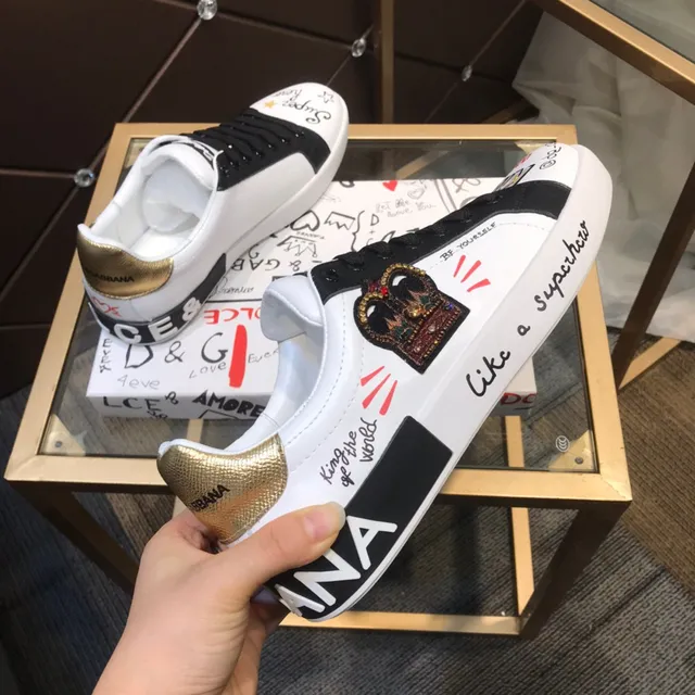 Dolce & Gabbana Portofino Tênis Lifestyle Brancos e Pretos com Graffiti-Print de Couro e Borracha 5