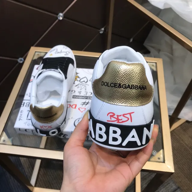 Dolce & Gabbana Portofino Tênis Lifestyle Brancos e Pretos com Graffiti-Print de Couro e Borracha 6