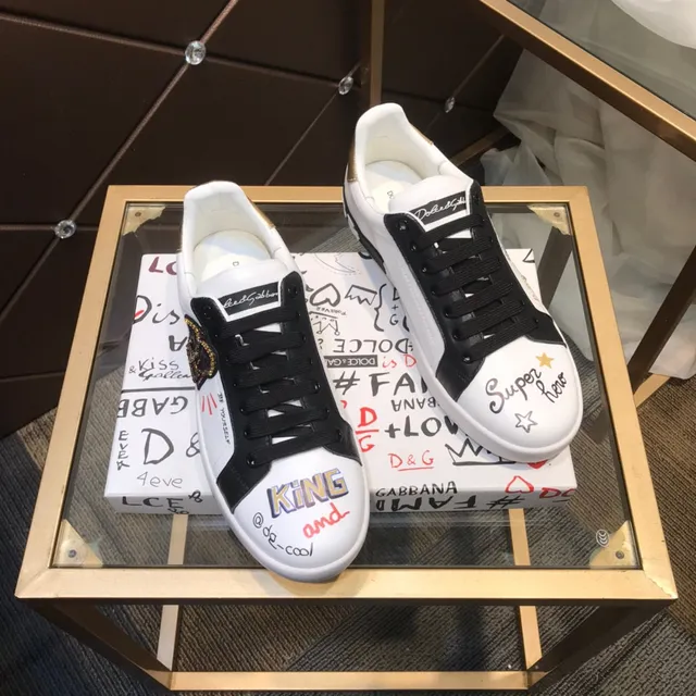 Dolce & Gabbana Portofino Tênis Lifestyle Brancos e Pretos com Graffiti-Print de Couro e Borracha 7