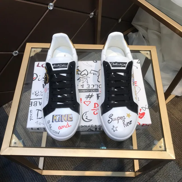 Dolce & Gabbana Portofino Tênis Lifestyle Brancos e Pretos com Graffiti-Print de Couro e Borracha 9
