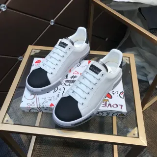 Dolce & Gabbana White Black Low-Top Leather Upper Lifestyle Sneakers