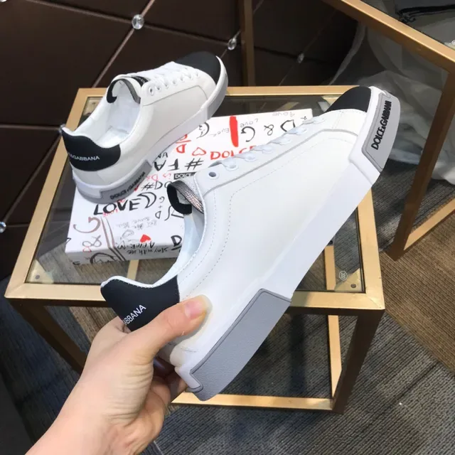 Dolce & Gabbana Sneakers Lifestyle Blanc et Noir Low-Top en Cuir 5