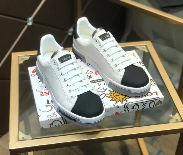 Dolce & Gabbana Sneakers Lifestyle Blanc et Noir Low-Top en Cuir 6
