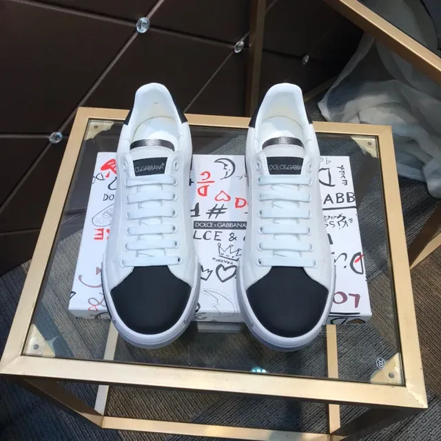Dolce & Gabbana Sneakers Lifestyle Blanc et Noir Low-Top en Cuir 8