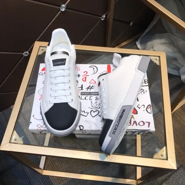 Dolce & Gabbana Sneakers Lifestyle Blanc et Noir Low-Top en Cuir 9