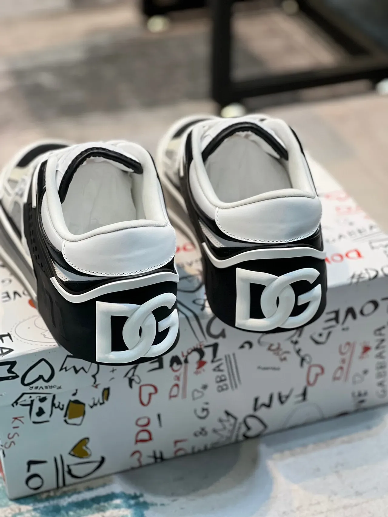 Dolce & Gabbana White Black Mixed-Material Upper Perforated Leather Panels Sneakers 2
