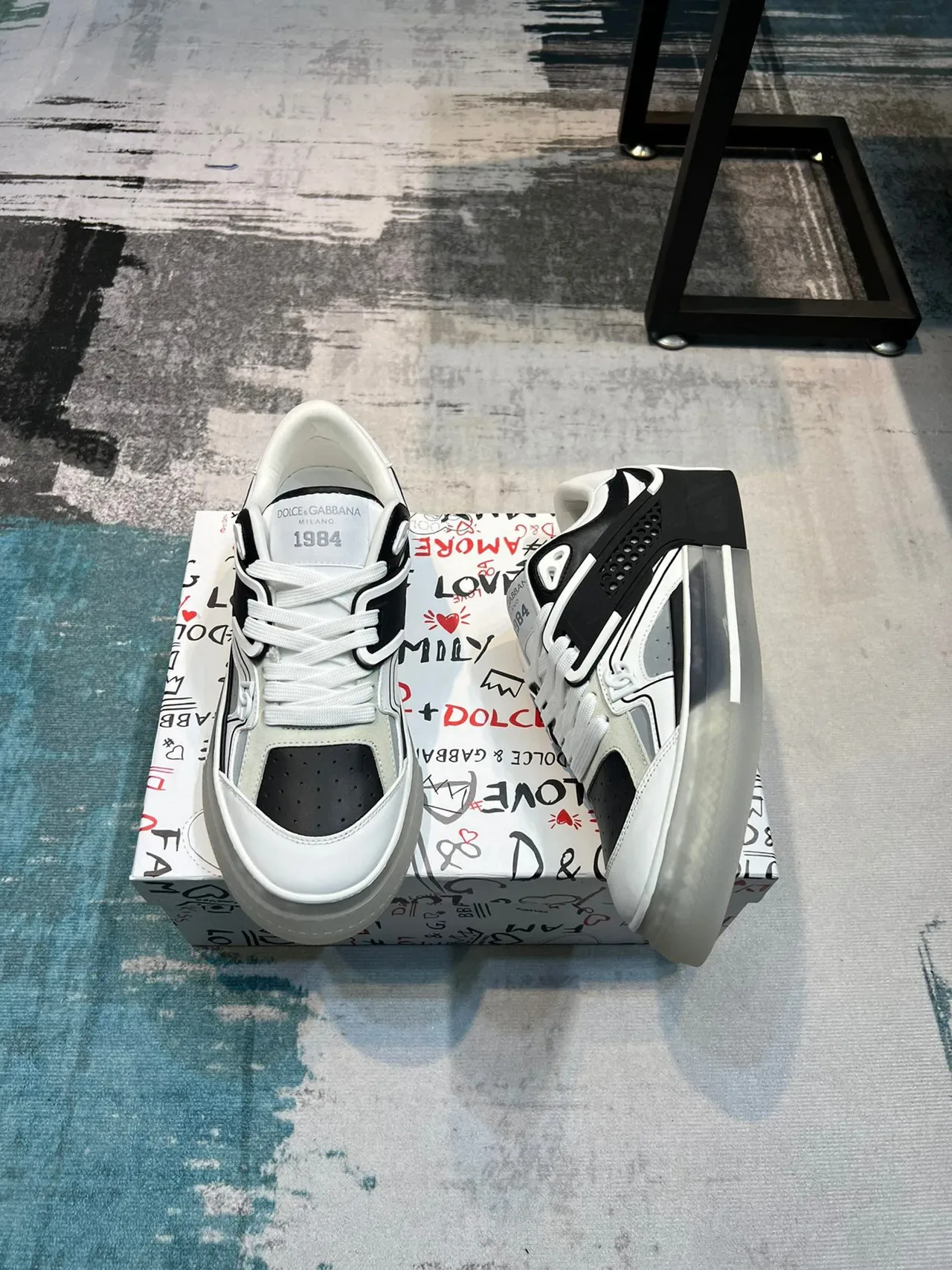Dolce & Gabbana White Black Mixed-Material Upper Perforated Leather Panels Sneakers 4