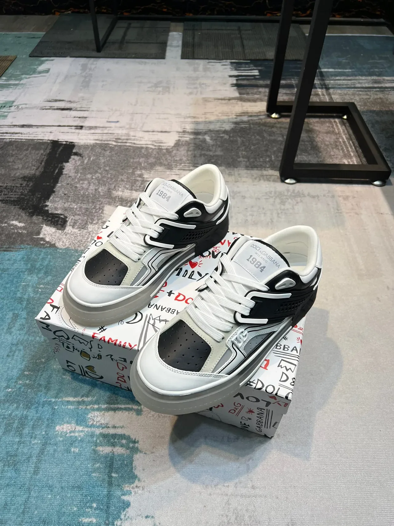 Dolce & Gabbana White Black Mixed-Material Upper Perforated Leather Panels Sneakers 5