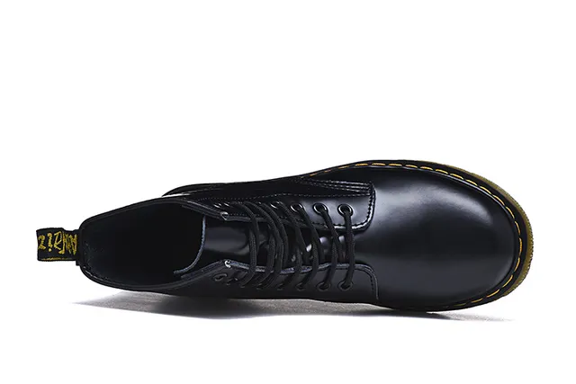Dr. Martens 1460 Botas Martin Cuero Negro Suave Costura Amarilla 10