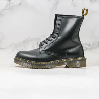 Dr. Martens 1460 Black Smooth Leather Yellow Stitch Martin Boots