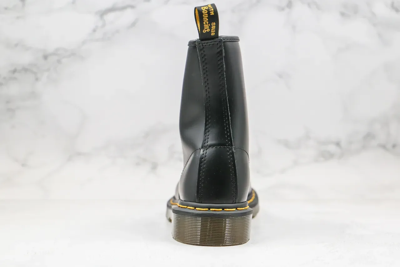 Dr. Martens 1460 Black Smooth Leather Yellow Stitch Martin Boots 2