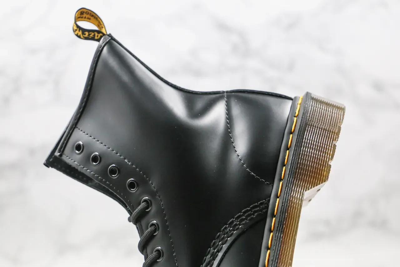 Dr. Martens 1460 Black Smooth Leather Yellow Stitch Martin Boots 4