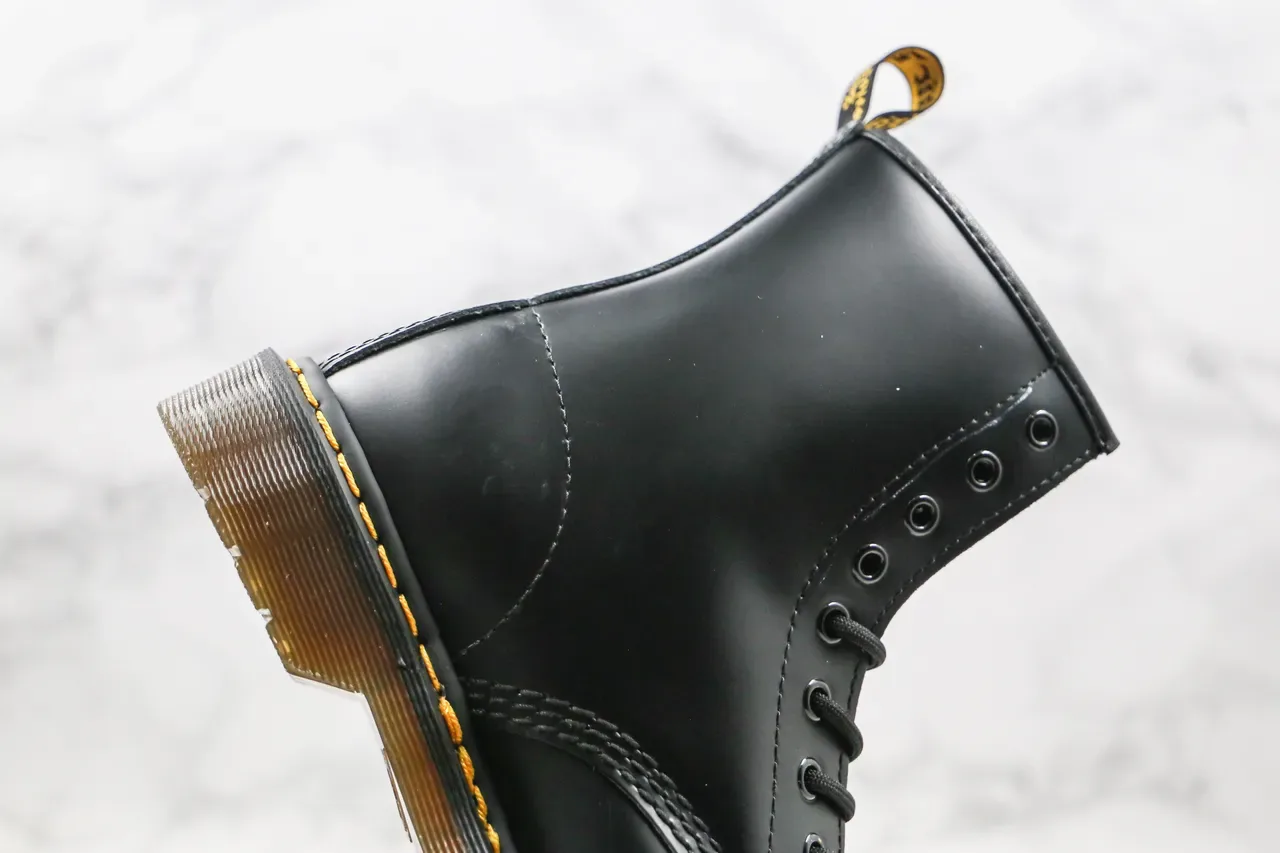 Dr. Martens 1460 Black Smooth Leather Yellow Stitch Martin Boots 5