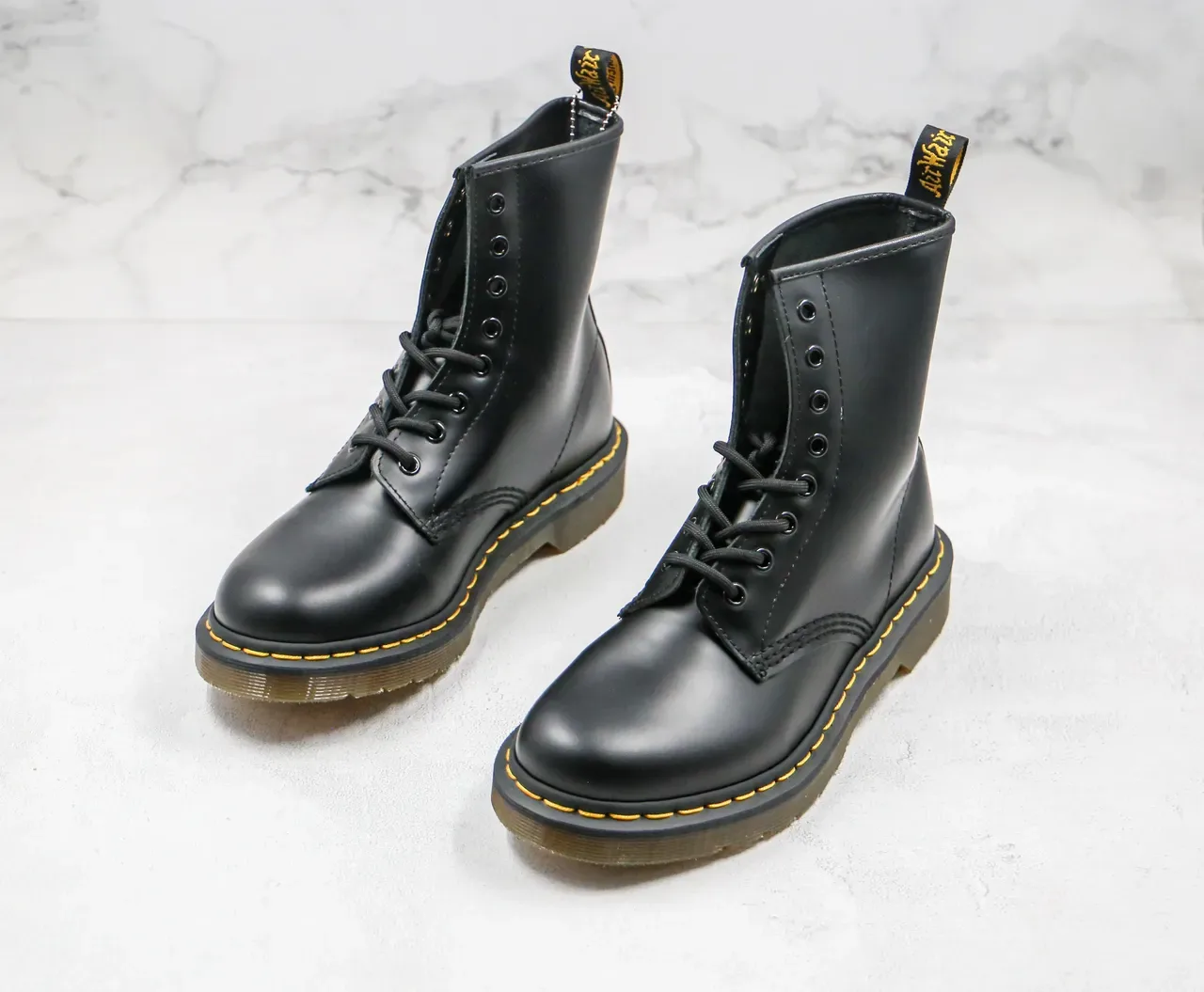 Dr. Martens 1460 Black Smooth Leather Yellow Stitch Martin Boots 7