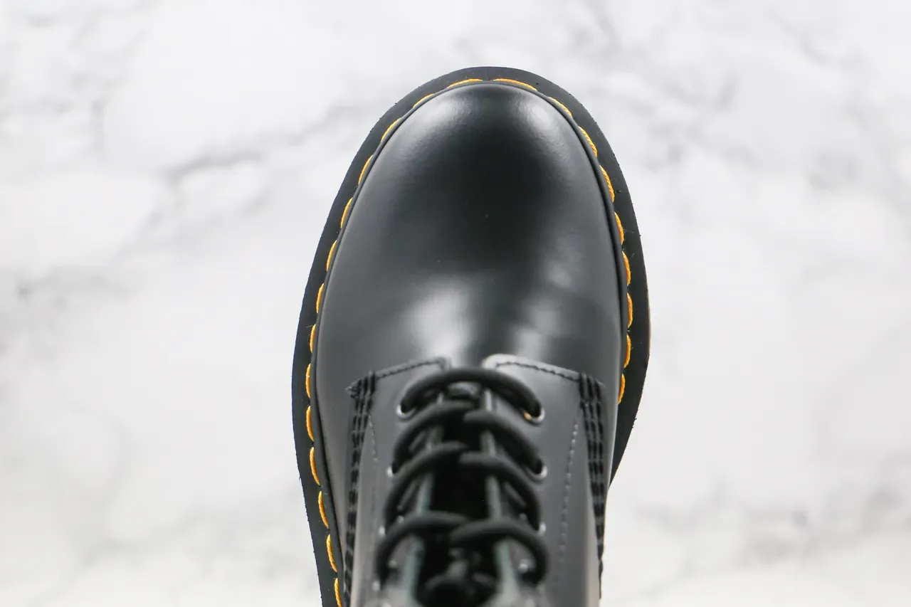 Dr. Martens 1460 Black Smooth Leather Yellow Stitch Martin Boots 8