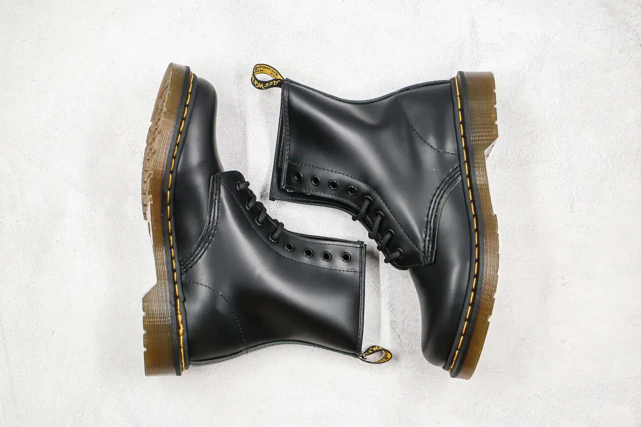 Dr. Martens 1460 Black Smooth Leather Yellow Stitch Martin Boots 10