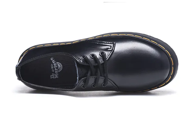 Dr. Martens 1461 Noir Jaune Semelle Plateforme Couture Welt Chaussures Casuales 2