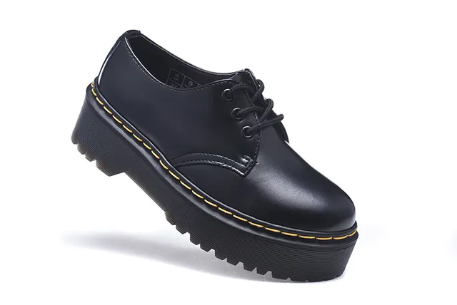 Dr. Martens 1461 Noir Jaune Semelle Plateforme Couture Welt Chaussures Casuales 3