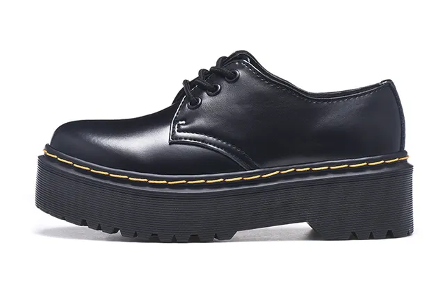 Dr. Martens 1461 Noir Jaune Semelle Plateforme Couture Welt Chaussures Casuales 7